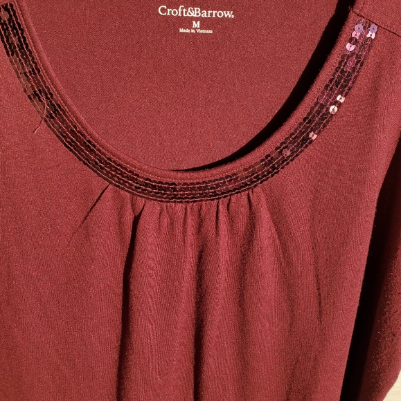 croft & barrow Red Burgundy Wine Pleated Sequined Neckline Festive Tank Top - Picture 7 of 13